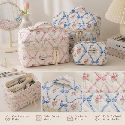 Cute Bow Flower Quilting Makeup Bag