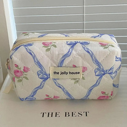 Cute Bow Flower Quilting Makeup Bag