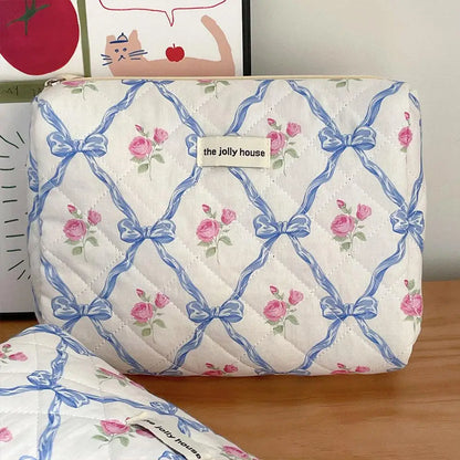 Cute Bow Flower Quilting Makeup Bag