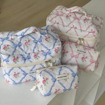 Cute Bow Flower Quilting Makeup Bag