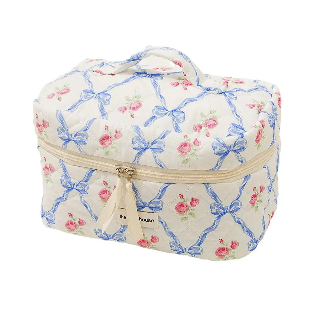 Cute Bow Flower Quilting Makeup Bag