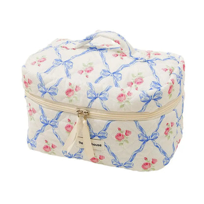 Cute Bow Flower Quilting Makeup Bag