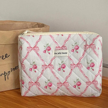 Cute Bow Flower Quilting Makeup Bag