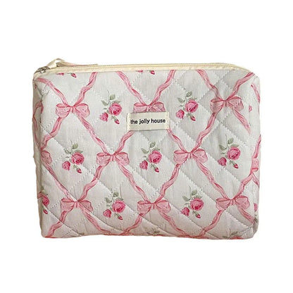 Cute Bow Flower Quilting Makeup Bag