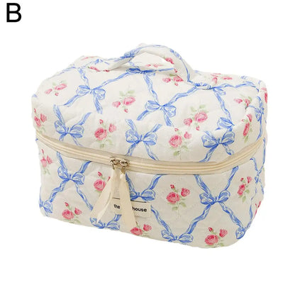 Cute Bow Flower Quilting Makeup Bag