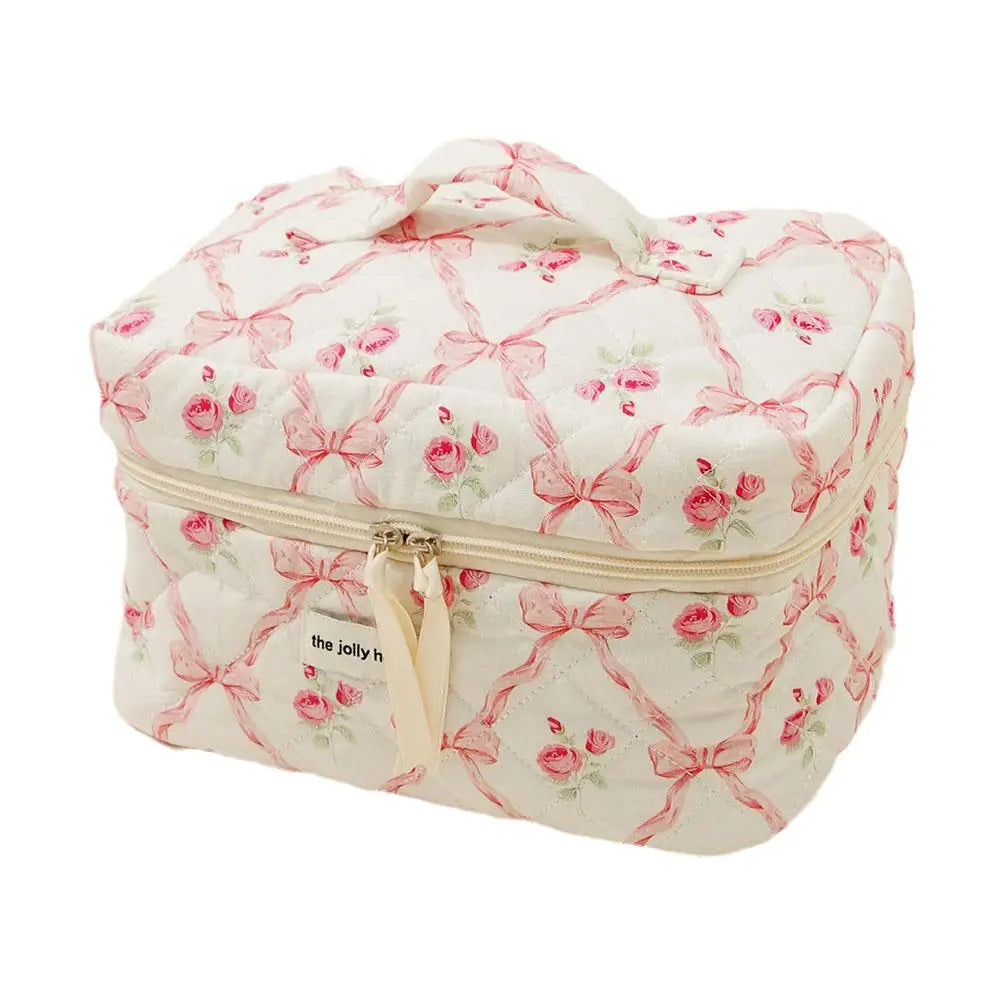 Cute Bow Flower Quilting Makeup Bag