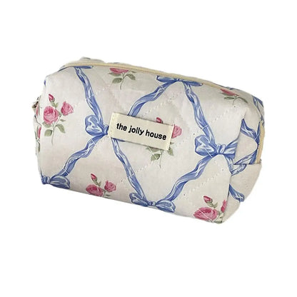 Cute Bow Flower Quilting Makeup Bag