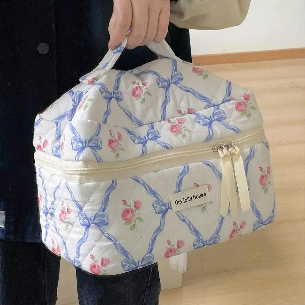 Cute Bow Flower Quilting Makeup Bag