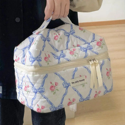 Cute Bow Flower Quilting Makeup Bag