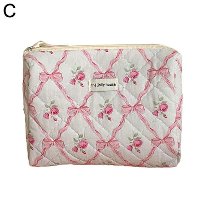 Cute Bow Flower Quilting Makeup Bag