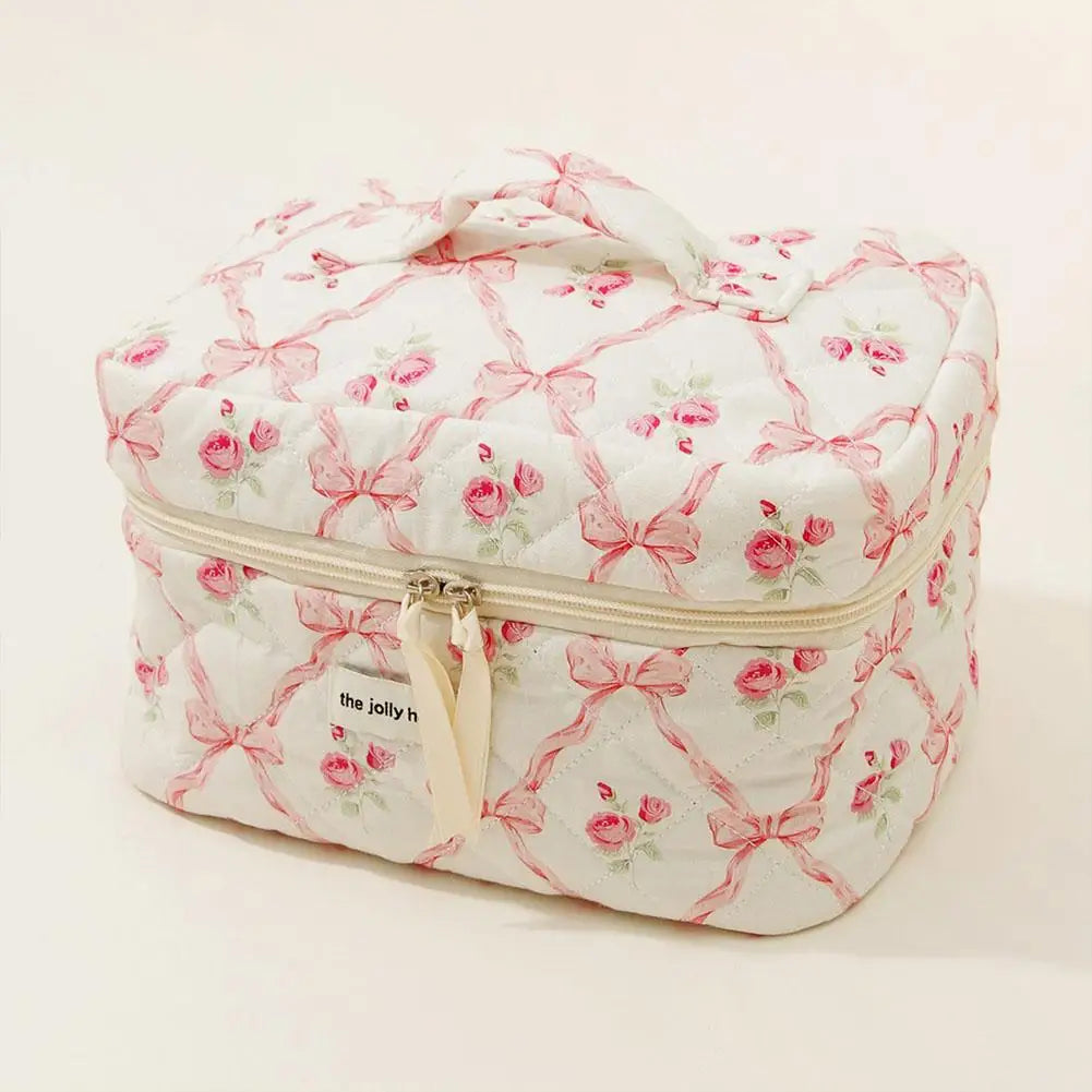 Cute Bow Flower Quilting Makeup Bag