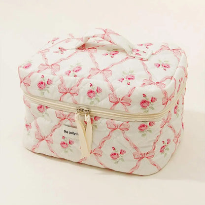 Cute Bow Flower Quilting Makeup Bag