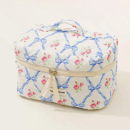 Cute Bow Flower Quilting Makeup Bag