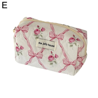 Cute Bow Flower Quilting Makeup Bag