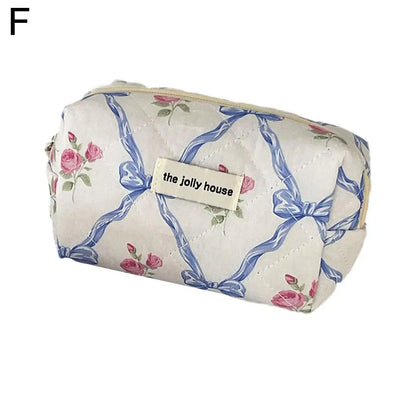 Cute Bow Flower Quilting Makeup Bag
