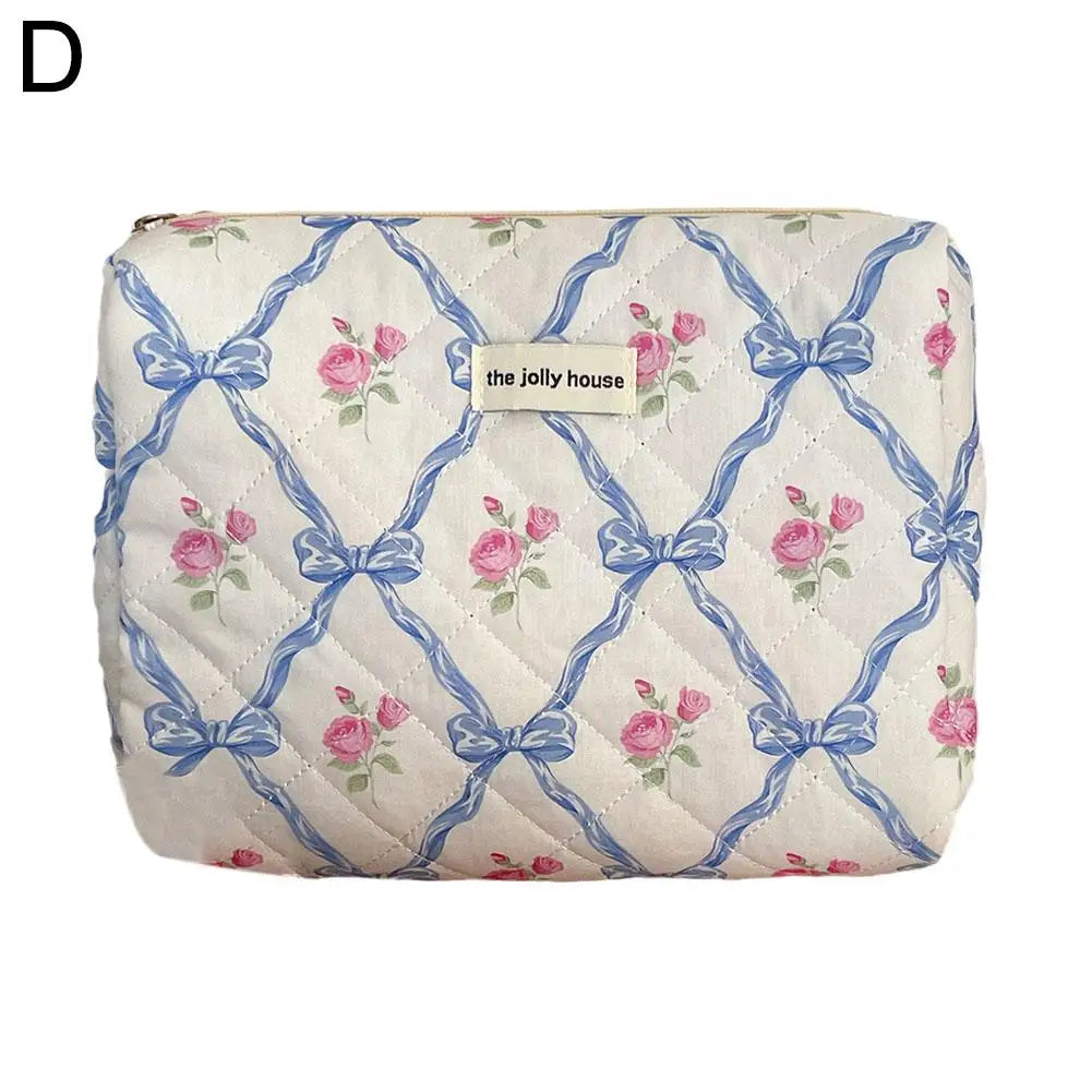 Cute Bow Flower Quilting Makeup Bag