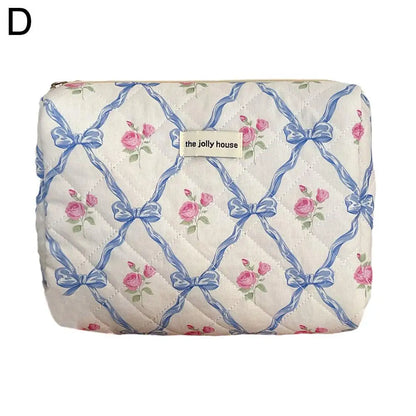 Cute Bow Flower Quilting Makeup Bag
