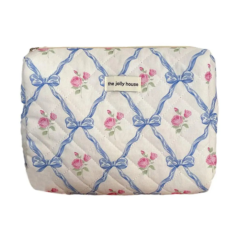 Cute Bow Flower Quilting Makeup Bag