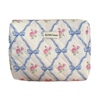 Cute Bow Flower Quilting Makeup Bag