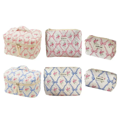 Cute Bow Flower Quilting Makeup Bag