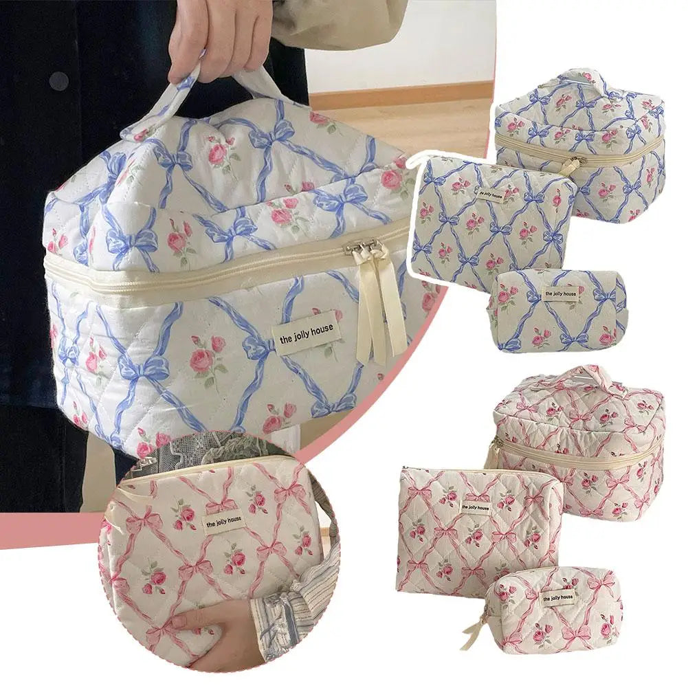 Cute Bow Flower Quilting Makeup Bag