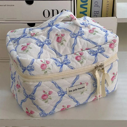 Cute Bow Flower Quilting Makeup Bag