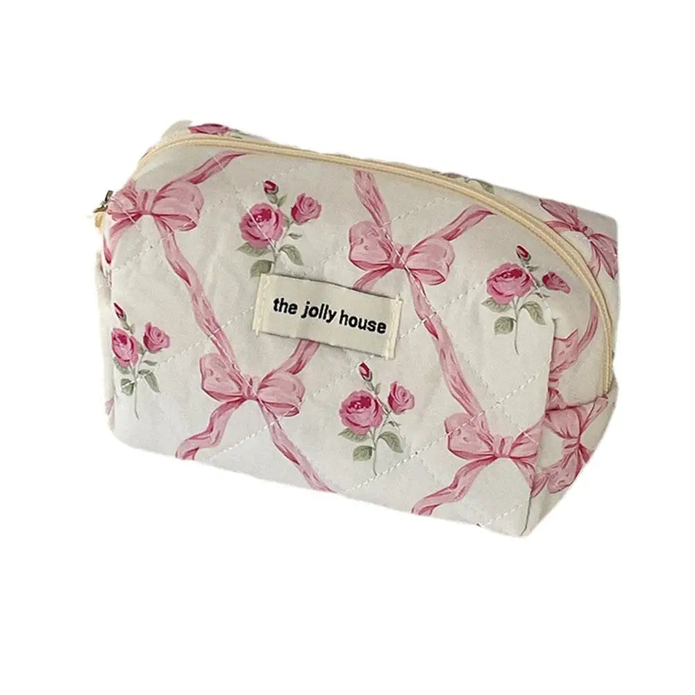 Cute Bow Flower Quilting Makeup Bag