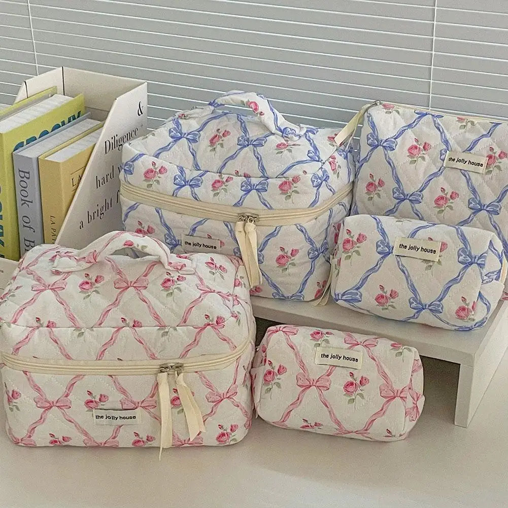 Cute Bow Flower Quilting Makeup Bag