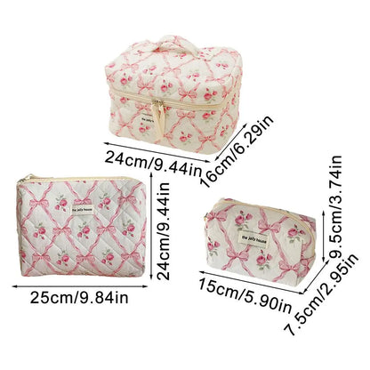 Cute Bow Flower Quilting Makeup Bag